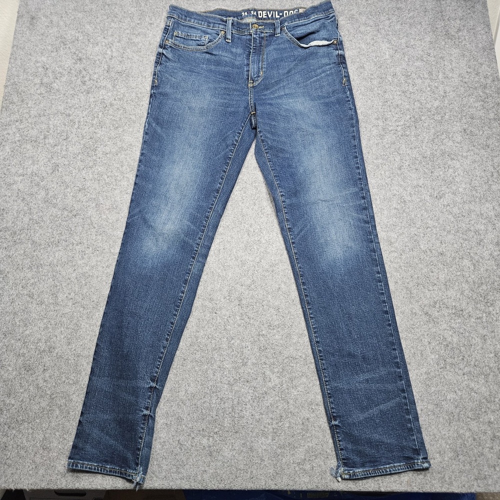 Devil Dog Men's 34x34 Slim Straight Made in USA Distressed Denim Jeans See Ankle